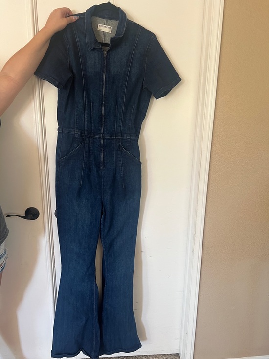 We The Free Pants - We The Free Dark Indigo Short-Sleeve Denim Jumpsuit
